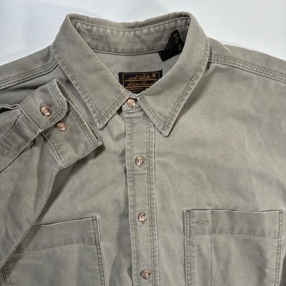 Vintage Eddie Bauer Canvas Shirt XL Olive Green/Gray Work Made in USA